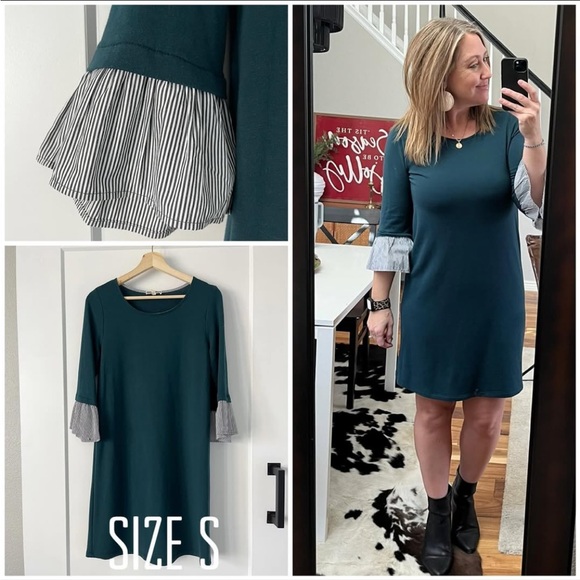 Pleione pinstripe cuffed long sleeve dress size Small - Picture 1 of 6